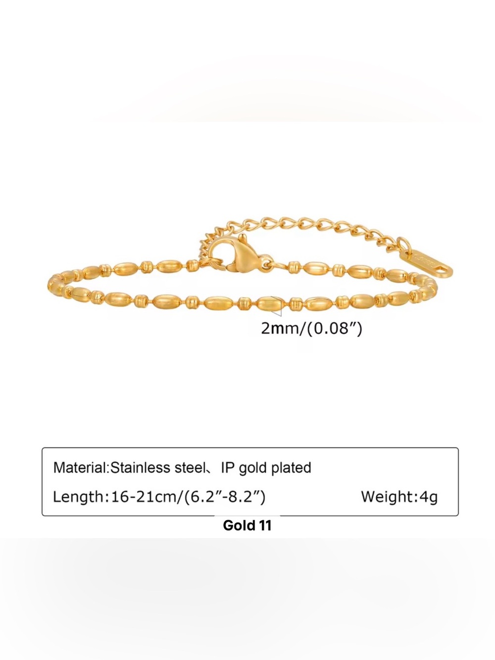 Gold Beaded Chain Bracelet - Elegant Women's Jewelry-Stainlees St, 18k Gold Plat